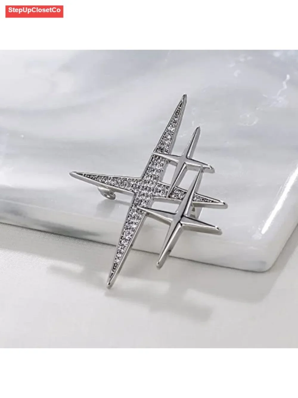 14K Gold Plated Starburst Brooch Pin Crystal Lapel Pin for Women